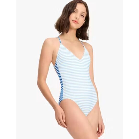 KATE SPADE Ringmaster Swimsuit Striped Radiant Pink Plunging V-neck Size M BNWT - Picture 3 of 16